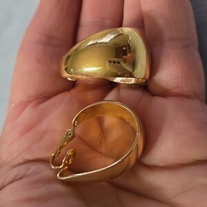 Vintage Signed Crown Trifari Goldtone Hoop Clip-On Statement Earrings